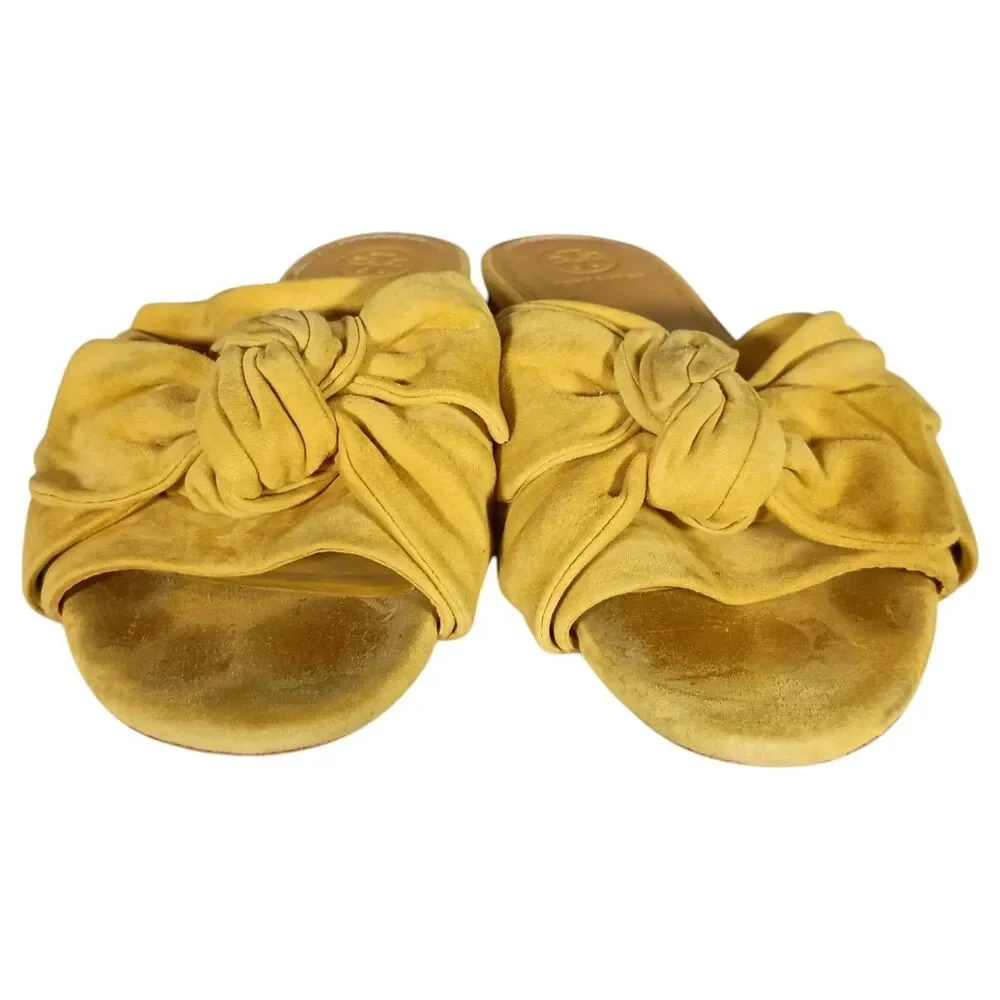 Tory Burch Annabelle Bow Slides Flats Sandals Yellow Suede Womens 8